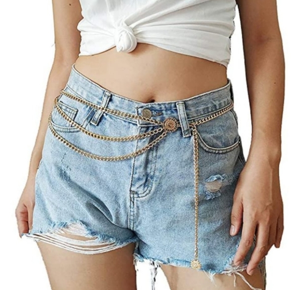 Boutique Accessories - Boho multi layered metal Charm Gold coin chain link hip waist statement belt